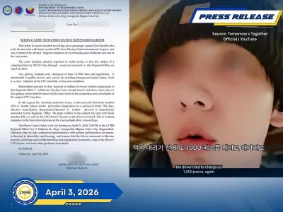 LTFRB Orders Taxi Operator to Explain Overcharging of K-pop Star Soobin in Cebu